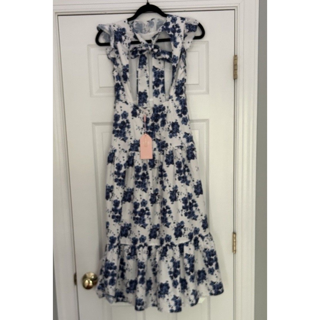 Anne Louise Boutique Women’s Size 6 Blue White Gardenia Floral Print Midi Dress — image 5 of 8